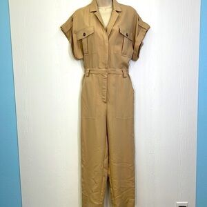 H&M - Beige Short Sleeve Brown Button Up And Zipper Long Pant Jumper Size 4